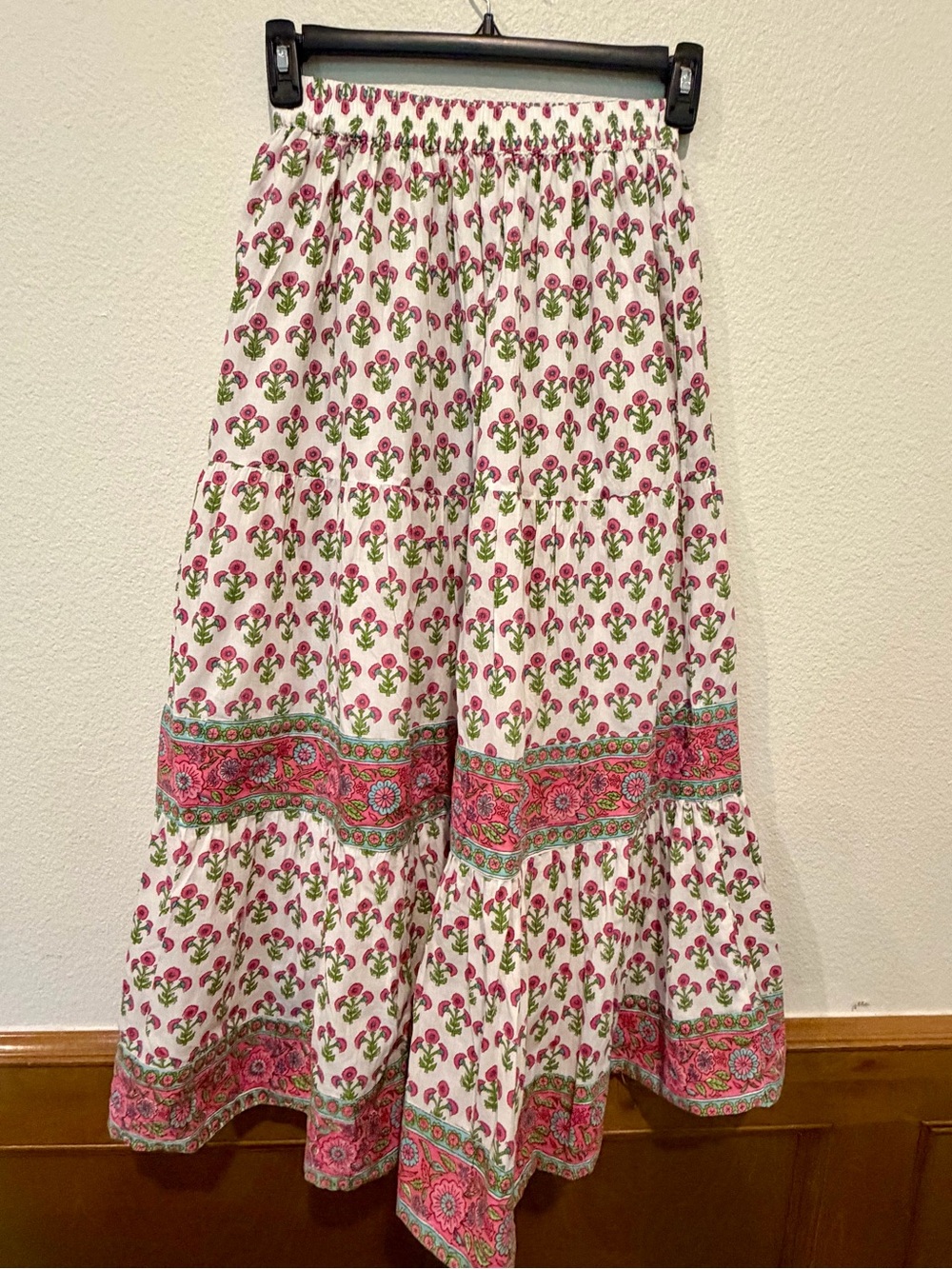 Victoria Dunn White Maxi Skirt with Pink & Green Floral Print